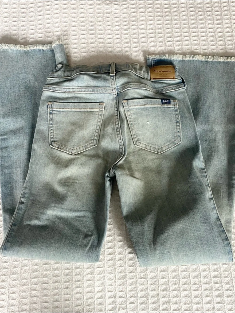 abercrombie kids Light Blue high rise flare Jeans with Distressed Details 9/10R